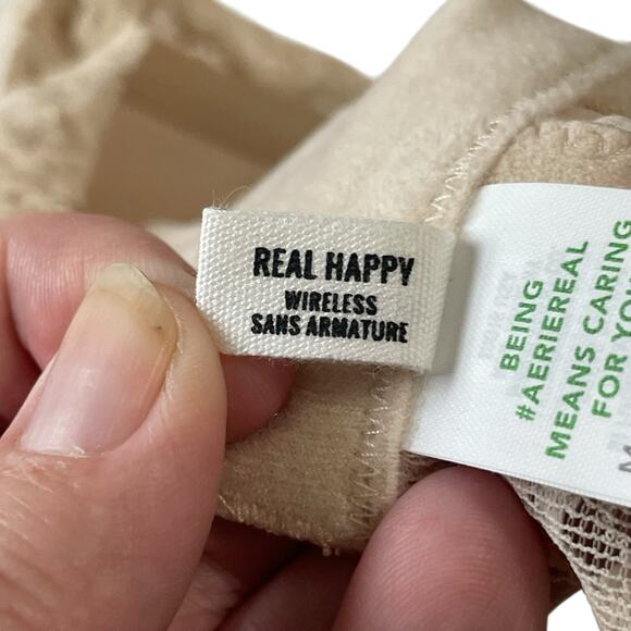 Aerie Womens Bra Size 36DD Real Happy Wireless Lightly Lined Lace Bralette Beige - Picture 7 of 10